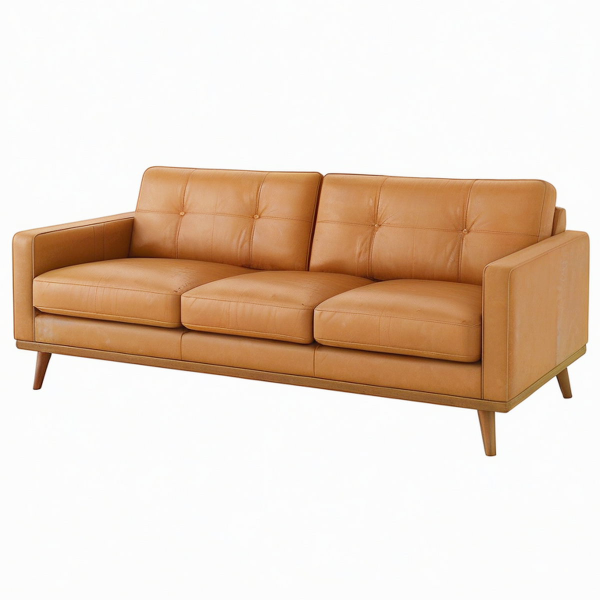 Canapé 3 places 210 cm marron revêtement aspect cuir style vintage