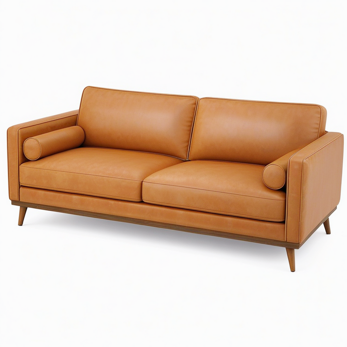 Canapé 2 places 190 cm aspect cuir marron style moderne avec pieds en bois