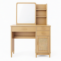 Coiffeuse 100 x 45 x 150 cm en bois naturel avec miroir et rangements style rétro