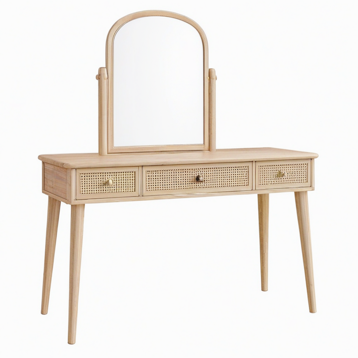 Coiffeuse 120 x 45 x 140 cm en bois beige avec miroir et tiroirs style naturel