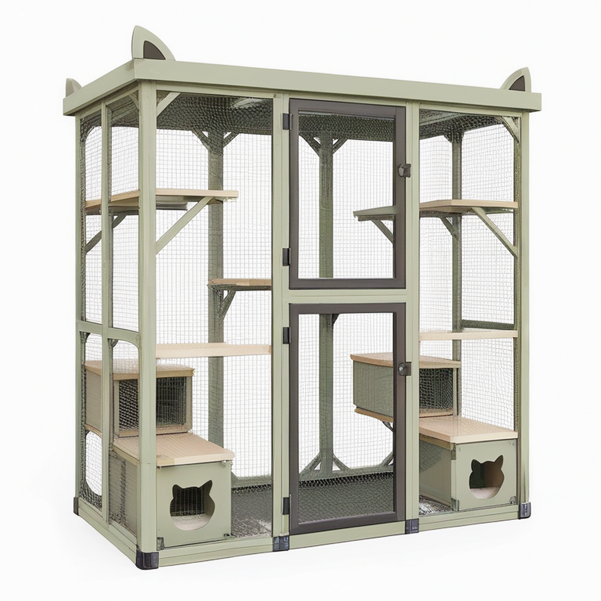 Enclos extérieur pour chats 180 x 90 x 180 cm en bois et métal vert avec plateformes