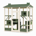 Enclos extérieur pour chat 180 x 100 x 180 cm en bois vert et blanc avec grillage et plateformes