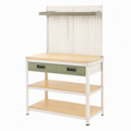 Établi 120 x 60 x 180 cm en métal et bois beige vert avec panneaux perforés et rangements